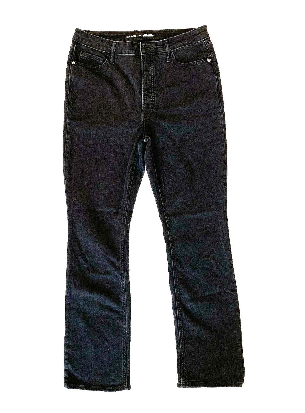 Old Navy Kicker Bootcut Extra High-Rise Jeans Button-Fly Sz 12 Black Dark Denim